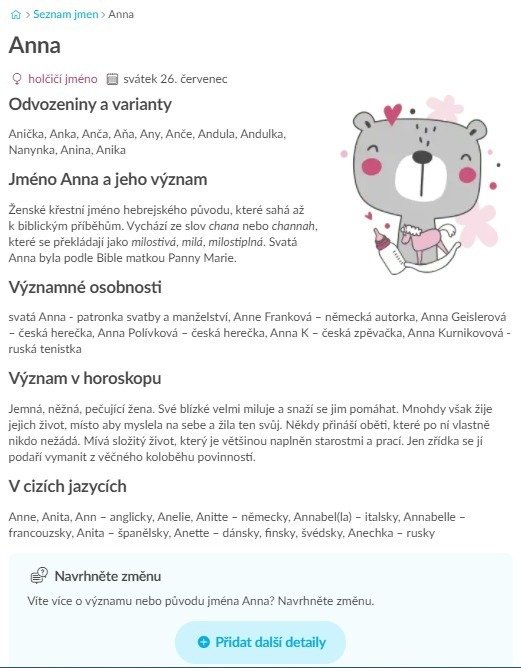 Náhled zpracování jména Anna na eMimino
